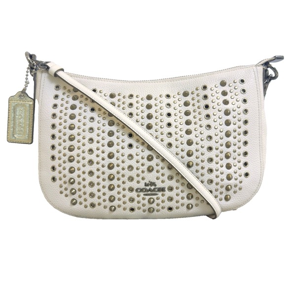 COACH‎ All Over Studs Chelsea Shoulder Bag Purse Crossbody 37036 Chalk White - Picture 1 of 16